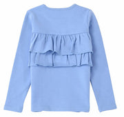 子供服 女の子 ガールズ フリル トップス フリルトップス カットソー ロンT 長袖Tシャツ Tシャツ バックフリル キッズ ジュニア 100 110 120 130 140 ラウンドネック 丸首 かわいい 可愛い 10分袖 十分袖 シンプル くすみカラー 無地 着まわし 着回し ヘビロテ カラバリ豊富 通園 通学 女児 ベビー服
