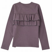 子供服 女の子 ガールズ フリル トップス フリルトップス カットソー ロンT 長袖Tシャツ Tシャツ バックフリル キッズ ジュニア 100 110 120 130 140 ラウンドネック 丸首 かわいい 可愛い 10分袖 十分袖 シンプル くすみカラー 無地 着まわし 着回し ヘビロテ カラバリ豊富 通園 通学 女児 ベビー服