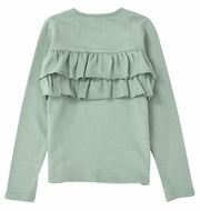 子供服 女の子 ガールズ フリル トップス フリルトップス カットソー ロンT 長袖Tシャツ Tシャツ バックフリル キッズ ジュニア 100 110 120 130 140 ラウンドネック 丸首 かわいい 可愛い 10分袖 十分袖 シンプル くすみカラー 無地 着まわし 着回し ヘビロテ カラバリ豊富 通園 通学 女児 ベビー服