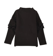 子供服 フリル トップス フリルトップス カットソー 袖フリル 袖フリルトップス ロンT 長袖Tシャツ Tシャツ 無地 キッズ ジュニア 女の子 100 110 120 130 140 十分袖 シンプル ガーリー かわいい 可愛い 着まわし 着回し ヘビロテ カジュアル くすみカラー カラバリ豊富 丸首 ラウンドネック 通園 通学 こども 子ども