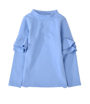 子供服 フリル トップス フリルトップス カットソー 袖フリル 袖フリルトップス ロンT 長袖Tシャツ Tシャツ 無地 キッズ ジュニア 女の子 100 110 120 130 140 十分袖 シンプル ガーリー かわいい 可愛い 着まわし 着回し ヘビロテ カジュアル くすみカラー カラバリ豊富 丸首 ラウンドネック 通園 通学 こども 子ども