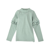 子供服 フリル トップス フリルトップス カットソー 袖フリル 袖フリルトップス ロンT 長袖Tシャツ Tシャツ 無地 キッズ ジュニア 女の子 100 110 120 130 140 十分袖 シンプル ガーリー かわいい 可愛い 着まわし 着回し ヘビロテ カジュアル くすみカラー カラバリ豊富 丸首 ラウンドネック 通園 通学 こども 子ども