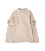 子供服 フリル トップス フリルトップス カットソー 袖フリル 袖フリルトップス ロンT 長袖Tシャツ Tシャツ 無地 キッズ ジュニア 女の子 100 110 120 130 140 十分袖 シンプル ガーリー かわいい 可愛い 着まわし 着回し ヘビロテ カジュアル くすみカラー カラバリ豊富 丸首 ラウンドネック 通園 通学 こども 子ども