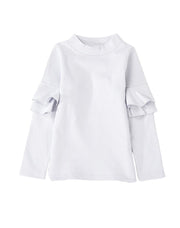 子供服 フリル トップス フリルトップス カットソー 袖フリル 袖フリルトップス ロンT 長袖Tシャツ Tシャツ 無地 キッズ ジュニア 女の子 100 110 120 130 140 十分袖 シンプル ガーリー かわいい 可愛い 着まわし 着回し ヘビロテ カジュアル くすみカラー カラバリ豊富 丸首 ラウンドネック 通園 通学 こども 子ども