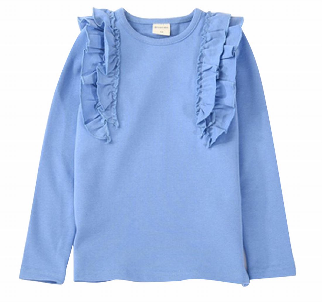 子供服 フリルトップス フリル トップス ロンT 長袖Tシャツ くすみブルー バリエーション画像