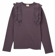 子供服 フリルトップス フリル トップス ロンT 長袖Tシャツ キッズ Tシャツ カットソー 長袖 ロングTシャツ 子供 ジュニア 女の子 100 110 120 130 140 十分袖 子ども こども ガールズ 女児 丸首 ラウンドネック クルーネック かわいい くすみカラー 無地 着まわし ヘビロテ カラバリ豊富