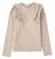 子供服 フリルトップス フリル トップス ロンT 長袖Tシャツ キッズ Tシャツ カットソー 長袖 ロングTシャツ 子供 ジュニア 女の子 100 110 120 130 140 十分袖 子ども こども ガールズ 女児 丸首 ラウンドネック クルーネック かわいい くすみカラー 無地 着まわし ヘビロテ カラバリ豊富