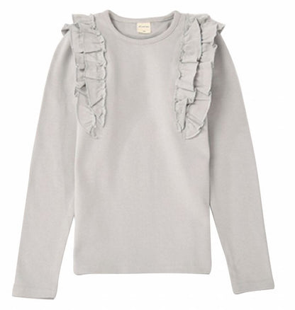 子供服 フリルトップス フリル トップス ロンT 長袖Tシャツ ライトグレー バリエーション画像