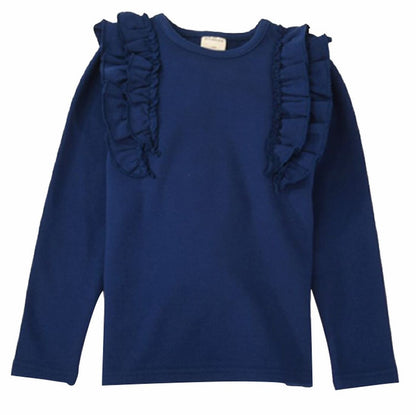 子供服 フリルトップス フリル トップス ロンT 長袖Tシャツ ネイビー バリエーション画像