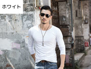 Tシャツ 長袖 メンズ 男性用 トップス ラウンドネック Vネック 丸首 シンプル 無地 着回し 普段使い 定番 合わせやすい すっきり M L XL 2XL 3XL