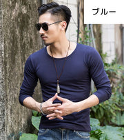 Tシャツ 長袖 メンズ 男性用 トップス ラウンドネック Vネック 丸首 シンプル 無地 着回し 普段使い 定番 合わせやすい すっきり M L XL 2XL 3XL