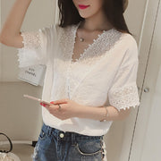 ブラウス レディース 婦人服 トップス プルオーバー 半袖 Vネック レース 前合わせ カシュクール おしゃれ かわいい 無地 単色 上品 エレガント デイリー 普段使い 通勤 オフィスファッション 大きいサイズ