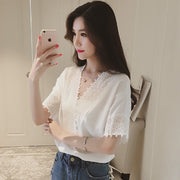 ブラウス レディース 婦人服 トップス プルオーバー 半袖 Vネック レース 前合わせ カシュクール おしゃれ かわいい 無地 単色 上品 エレガント デイリー 普段使い 通勤 オフィスファッション 大きいサイズ