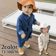 ロンパース カバーオール つなぎ デニム 子供服 ベビー キッズ 新生児 赤ちゃん 男の子 女の子 長袖 襟付き ポケット おしゃれ かわいい 出産祝い ギフト プレゼント