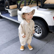 ロンパース カバーオール つなぎ デニム 子供服 ベビー キッズ 新生児 赤ちゃん 男の子 女の子 長袖 襟付き ポケット おしゃれ かわいい 出産祝い ギフト プレゼント