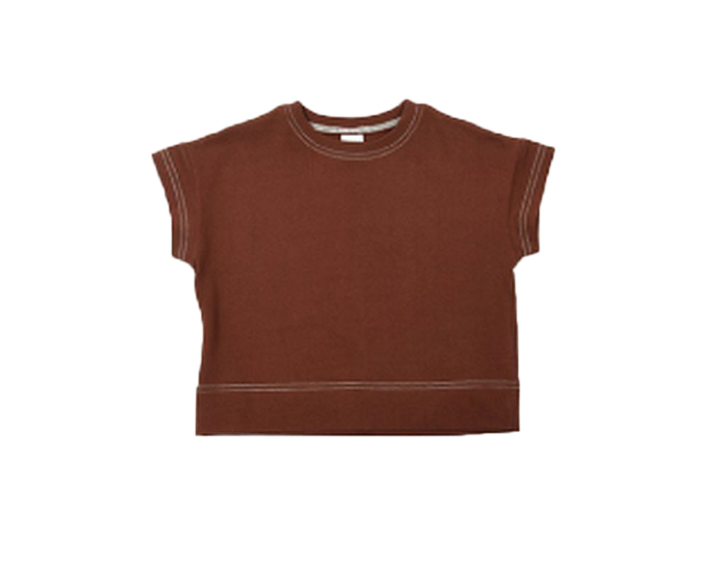 子供服 半袖Tシャツ Tシャツ 配色ステッチ 5分袖 キッズ ブラウン バリエーション画像