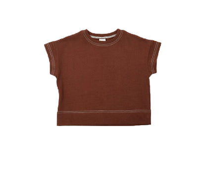 子供服 半袖Tシャツ Tシャツ 配色ステッチ 5分袖 キッズ ブラウン バリエーション画像