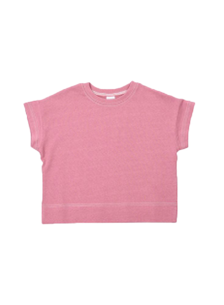 子供服 半袖Tシャツ Tシャツ 配色ステッチ 5分袖 キッズ くすみピンク バリエーション画像