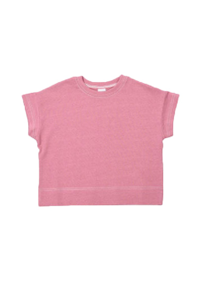 子供服 半袖Tシャツ Tシャツ 配色ステッチ 5分袖 キッズ くすみピンク バリエーション画像