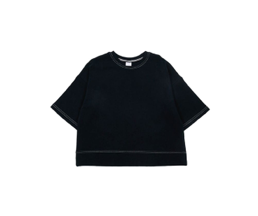 子供服 半袖Tシャツ Tシャツ 長袖Tシャツ 配色ステッチ 7分袖 ブラック バリエーション画像