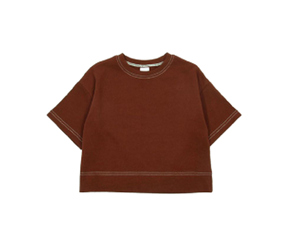 子供服 半袖Tシャツ Tシャツ 長袖Tシャツ 配色ステッチ 7分袖 ブラウン バリエーション画像