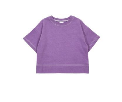 子供服 半袖Tシャツ Tシャツ 長袖Tシャツ 配色ステッチ 7分袖 パープル バリエーション画像