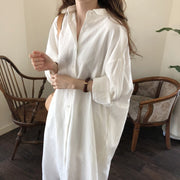 シャツワンピース ワンピース レディース 女性 婦人服 長袖 前開き 前ボタン ロング丈 マキシ丈 無地 単色 オープンカラー ポケット付き 大きいサイズ ゆったり ラフ ふんわり シンプル おしゃれ かわいい カジュアル お出かけ 白 カーキ ピンク 青 ネイビー