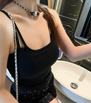 キャミソール ブラトップ フェイクレイヤード 重ね着風 パッド付き レディース 婦人服 トップス アンダーウェア インナー シンプル 無地 おしゃれ かわいい