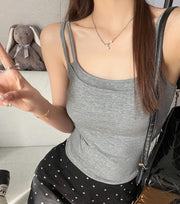 キャミソール ブラトップ フェイクレイヤード 重ね着風 パッド付き レディース 婦人服 トップス アンダーウェア インナー シンプル 無地 おしゃれ かわいい