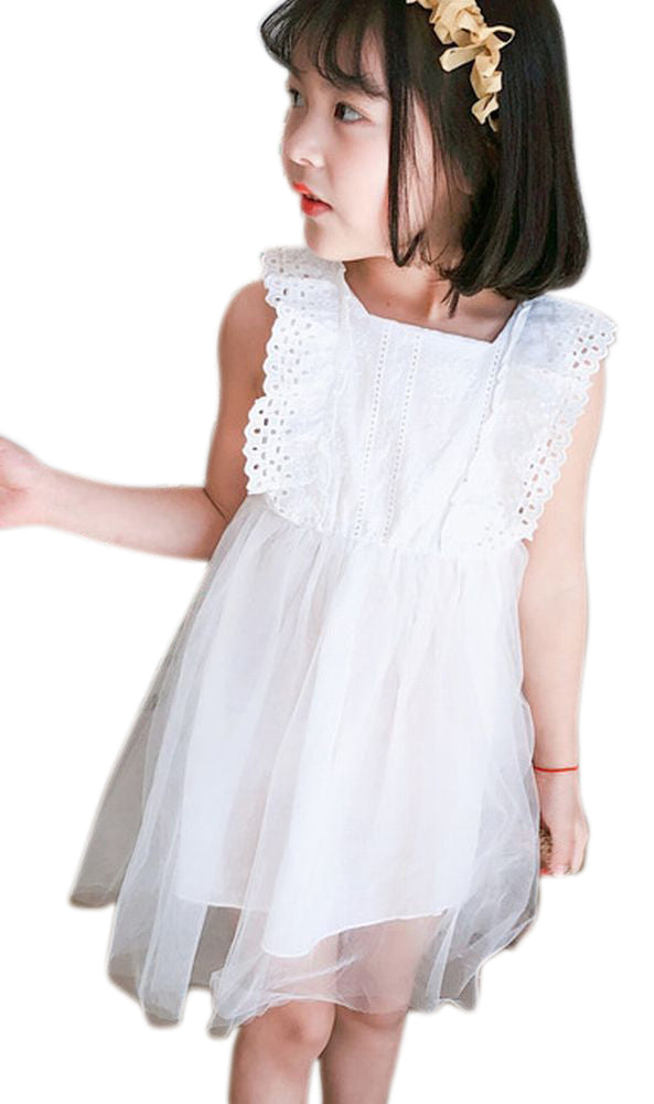 ワンピース ドレス キッズ ジュニア 子ども 子供服 女の子 ガール 女児 ベビー ノースリーブ 袖なし フレア 膝丈 膝下 フリル レース チュール おしゃれ かわいい ガーリー 無地 シンプル 結婚式 パーティー フォーマル セレモニー 背中 ボタン フラワー 白