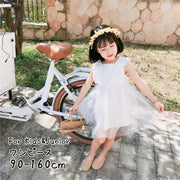 ワンピース ドレス キッズ ジュニア 子ども 子供服 女の子 ガール 女児 ベビー ノースリーブ 袖なし フレア 膝丈 膝下 フリル レース チュール おしゃれ かわいい ガーリー 無地 シンプル 結婚式 パーティー フォーマル セレモニー 背中 ボタン フラワー 白