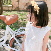 ワンピース ドレス キッズ ジュニア 子ども 子供服 女の子 ガール 女児 ベビー ノースリーブ 袖なし フレア 膝丈 膝下 フリル レース チュール おしゃれ かわいい ガーリー 無地 シンプル 結婚式 パーティー フォーマル セレモニー 背中 ボタン フラワー 白