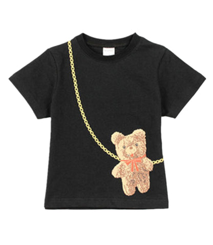 子供服 プリントTシャツ 半袖Tシャツ 女の子 男の子 キッズ B-ブラック バリエーション画像