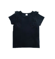 子供服 半袖 Tシャツ 女の子 ガールズ カットソー フリル トップス 衿付き バックリボン フロントリボン キッズ ジュニア 春服 夏服 かわいい 着回し ヘビロテ 丸衿 子ども プラスナオ