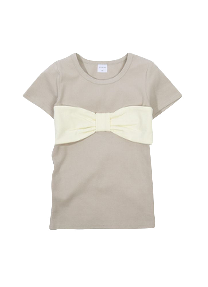 子供服 半袖 Tシャツ 女の子 ガールズ カットソー C-グレージュ×アイボリー バリエーション画像