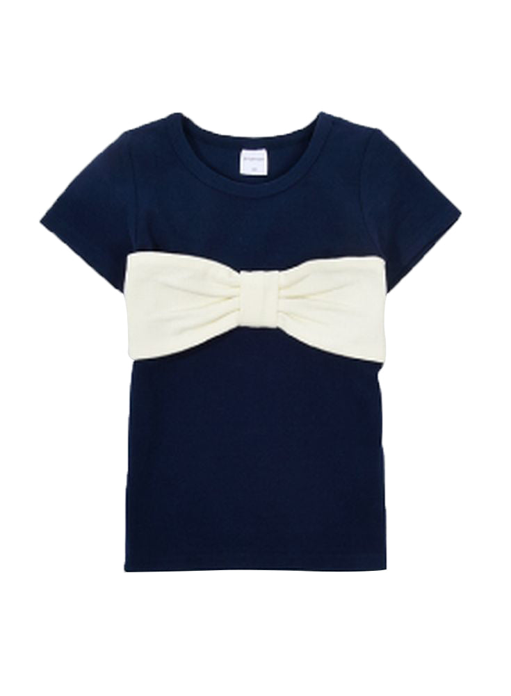子供服 半袖 Tシャツ 女の子 ガールズ カットソー C-ネイビー×アイボリー バリエーション画像