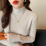 ハイネックニット トップス レディース 長袖 ハーフタートルネック かわいい 可愛い おしゃれ シンプル 無地 カジュアル スタンダード ベーシック 着回し 秋 冬