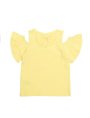 子供服 半袖 Tシャツ 女の子 ガールズ カットソー フリル トップス オフショルダー パフスリーブ バックリボン リンクコーデ キッズ ジュニア かわいい 可愛い 着まわし 着回し ラウンドネック クルーネック 丸首 通園 通学 春服 夏服 子ども プラスナオ