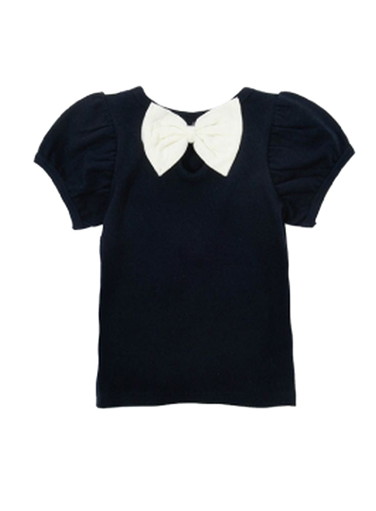 子供服 半袖 Tシャツ 女の子 ガールズ カットソー B-ブラック×アイボリー バリエーション画像