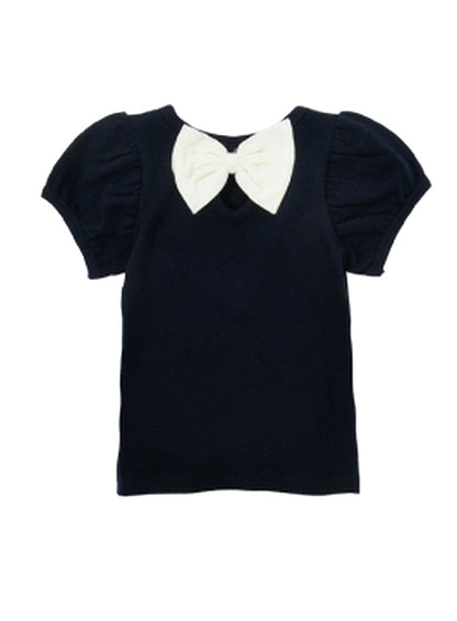 子供服 半袖 Tシャツ 女の子 ガールズ カットソー B-ブラック×アイボリー バリエーション画像