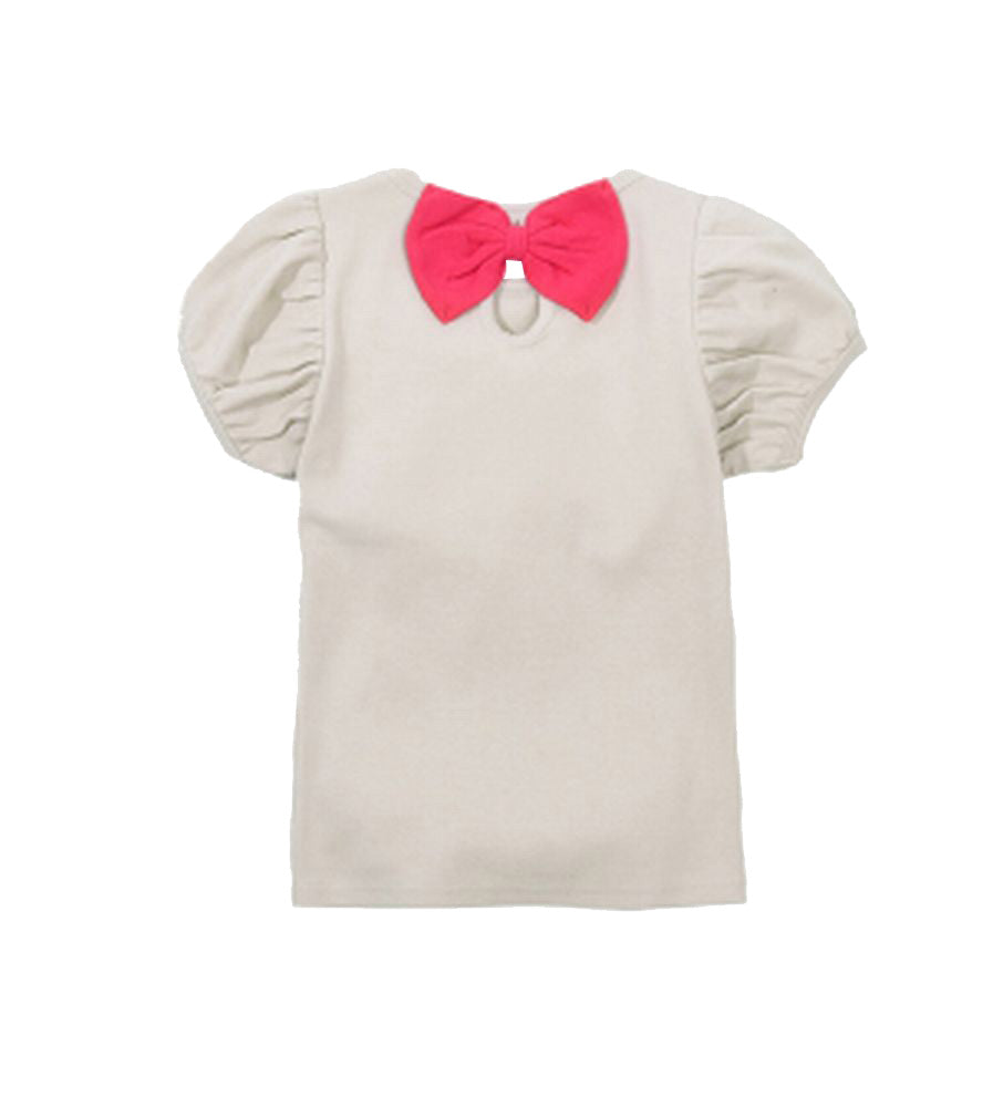 子供服 半袖 Tシャツ 女の子 ガールズ カットソー B-グレージュ×ルビーレッド バリエーション画像