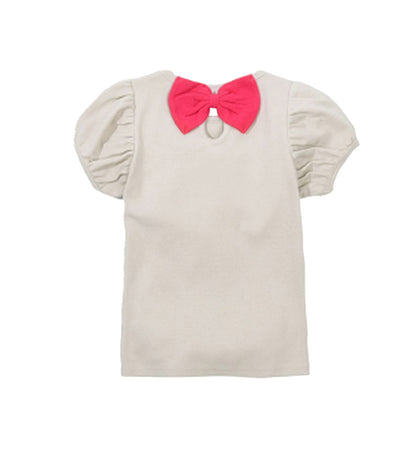 子供服 半袖 Tシャツ 女の子 ガールズ カットソー B-グレージュ×ルビーレッド バリエーション画像