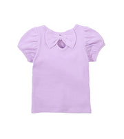 子供服 半袖 Tシャツ 女の子 ガールズ カットソー フリル トップス オフショルダー パフスリーブ バックリボン リンクコーデ キッズ ジュニア かわいい 可愛い 着まわし 着回し ラウンドネック クルーネック 丸首 通園 通学 春服 夏服 子ども プラスナオ