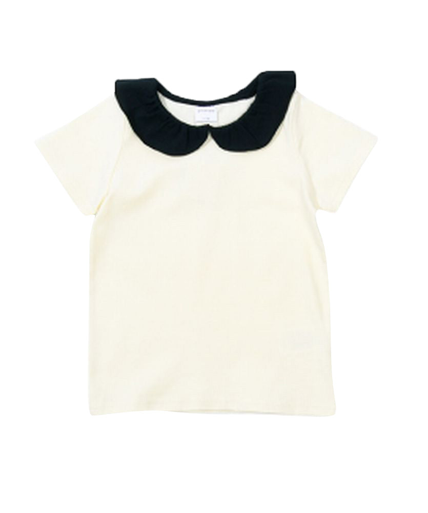 子供服 半袖 Tシャツ 女の子 ガールズ カットソー A-アイボリー×ブラック バリエーション画像