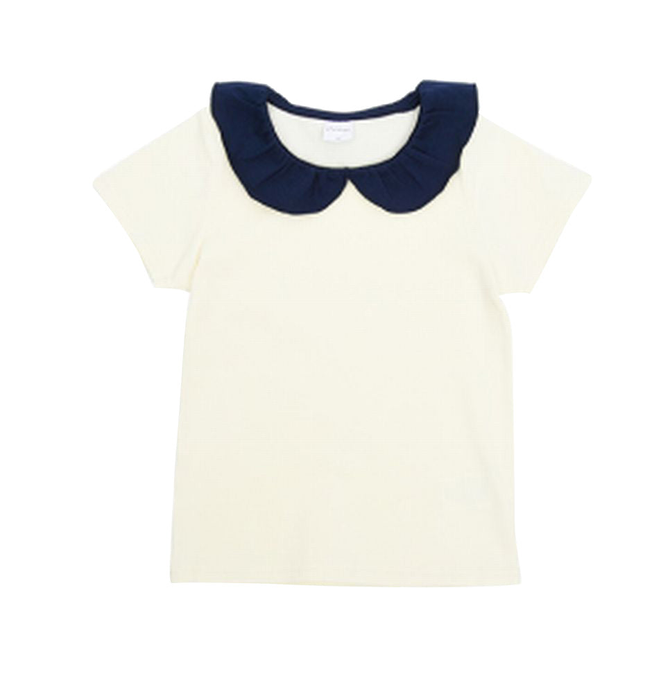 子供服 半袖 Tシャツ 女の子 ガールズ カットソー A-アイボリー×ネイビー バリエーション画像
