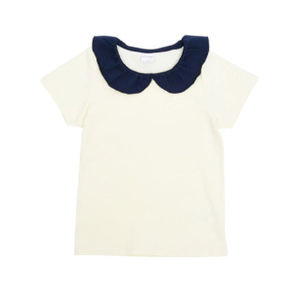 子供服 半袖 Tシャツ 女の子 ガールズ カットソー A-アイボリー×ネイビー バリエーション画像