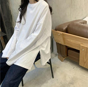 チュニック 長袖 ロングTシャツ カットソー オーバーサイズ ビッグシルエット レディース 女性 トップス 大きいサイズ ゆったり 無地 シンプル お洒落 カジュアル 婦人服