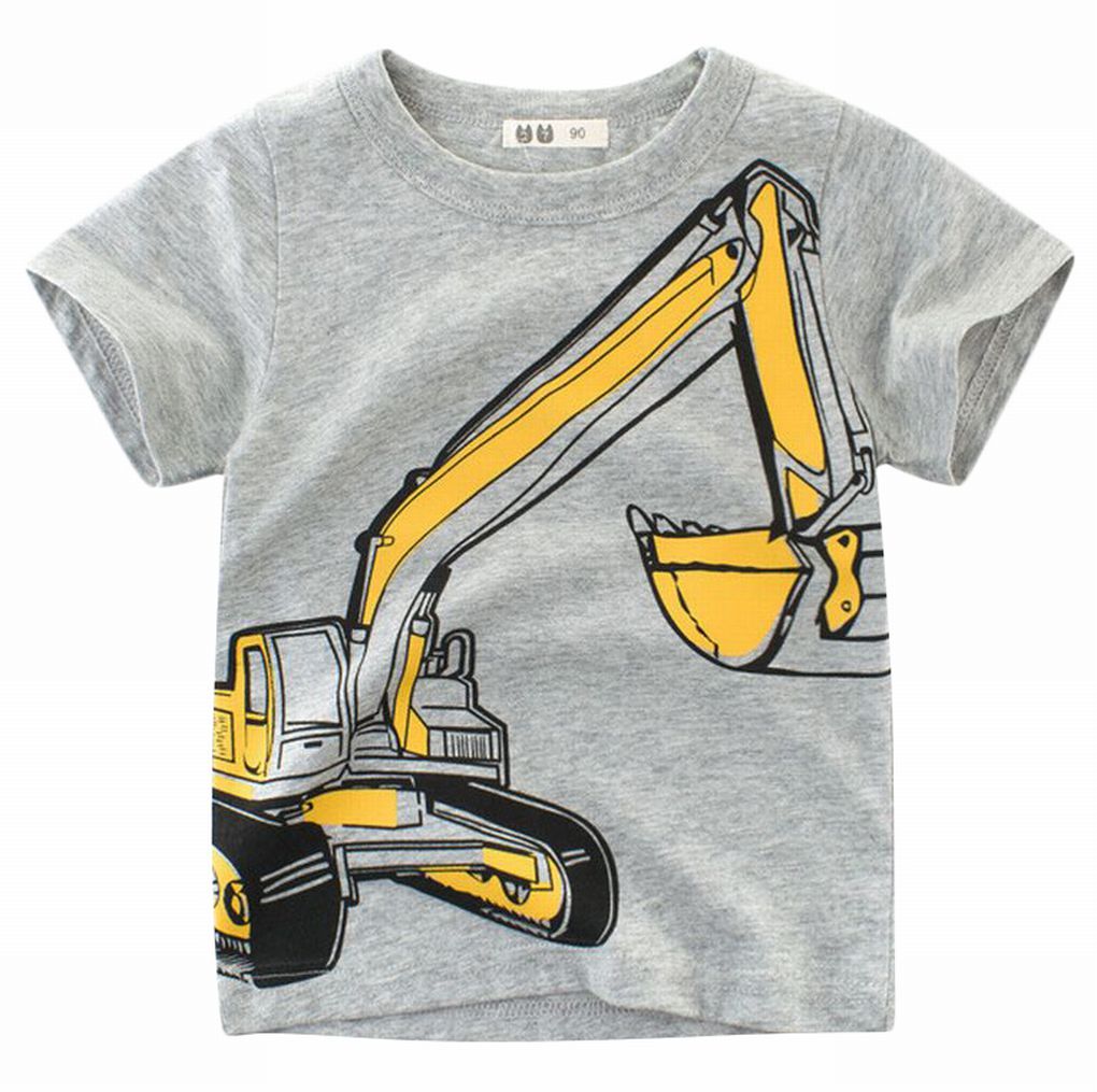 プリントTシャツ 半袖 ラウンドネック 丸首 丸襟 子供用 トップス カットソー ショベルカー 働く車 かっこいい カッコイイ 男の子 男児 キッズ 子供服 子ども服 こども服 高学年 90cm 100cm 110cm 120cm 130cm 140cm
