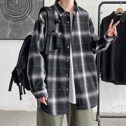 カジュアルシャツ メンズ トップス チェックシャツ 長袖 チェック柄 ブロックチェック ポケット付き 前開き ボタン 大きいサイズ カジュアル おしゃれ