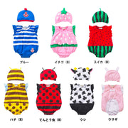 ベビー服 女の子 男の子 ロンパース カバーオール ボディースーツ ノースリーブ 帽子付き 2点セット ラウンドネック ベビー用 ボディスーツ コスプレ 夏  股下スナップボタン おしゃれ 可愛い かわいい 女児 男児 赤ちゃん 幼児 キッズ 子供服 子ども服 こども服 ボーダー柄 アニマル 動物 イルカ ペンギン 蜜蜂 スイカ 苺 テントウムシ 兎
